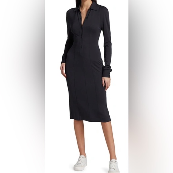 rag & bone Black Jersey Midi Dress work or Cocktail LBD XL 12 - Picture 2 of 11
